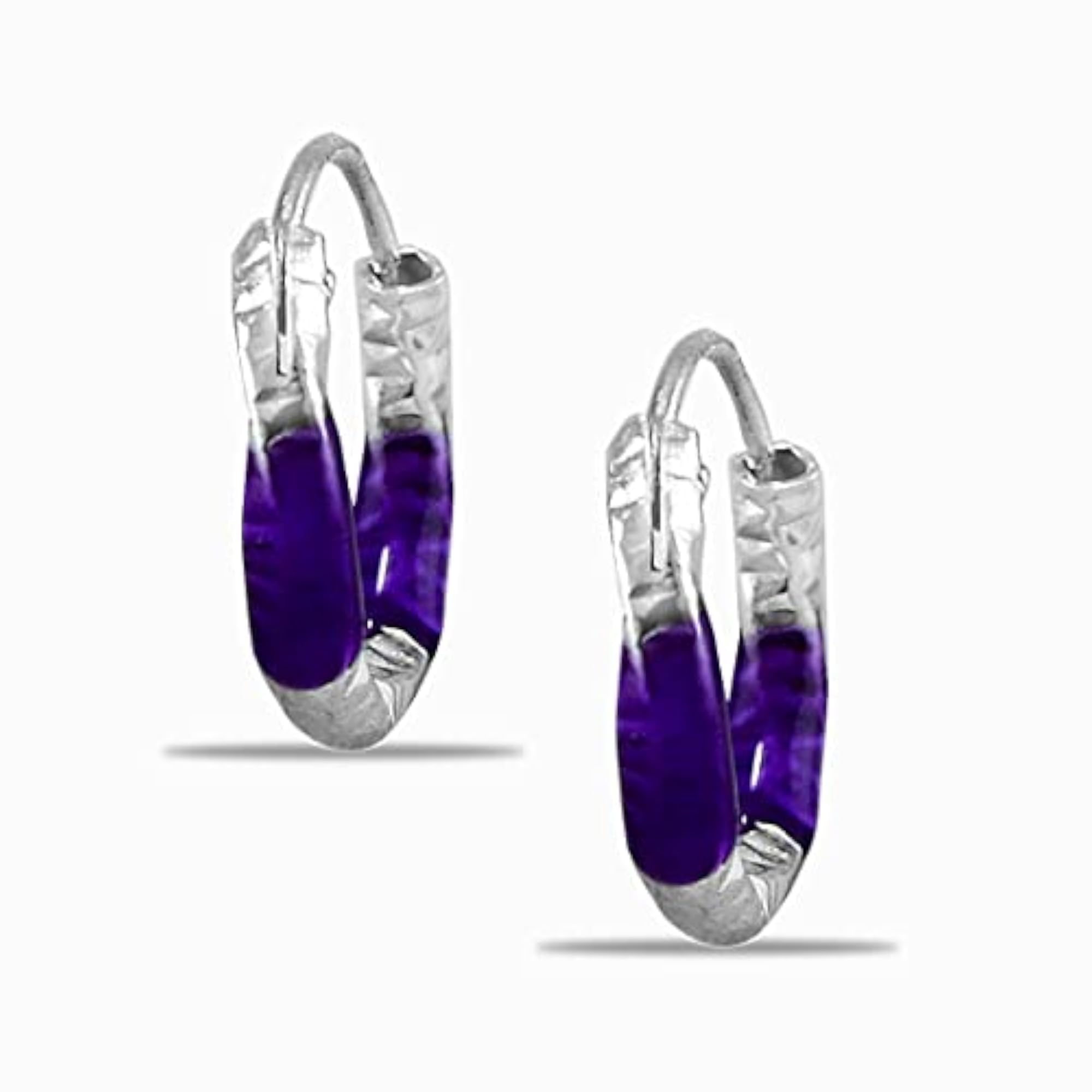 925 Sterling Silver Violet Enamel Hoops for Girls