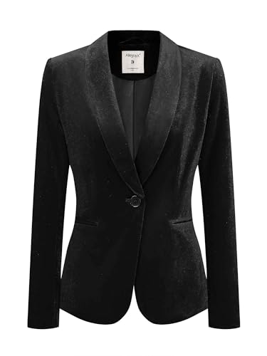 Allegra K Women's Halloween Christmas Office Coat Solid Shawl Collar 1 Button Velvet Blazer Large Black