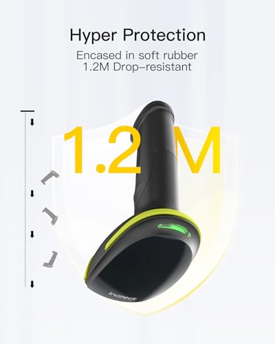 Image of Inateck 2D Barcode Scanner with Intelligent Stand, Wireless QR Code Scanner, Handheld Scanner with APP and SDK, 2D Imager with 2600mAh Battery, BCST-35 Green