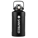 SANTECO 水筒 真空断熱 大容量 魔法瓶 保冷 保温 1900ML ストロー付き 直飲み スポーツドリンク対応 おしゃれ 広口 ステンレスボトル ERIE ダークブラック