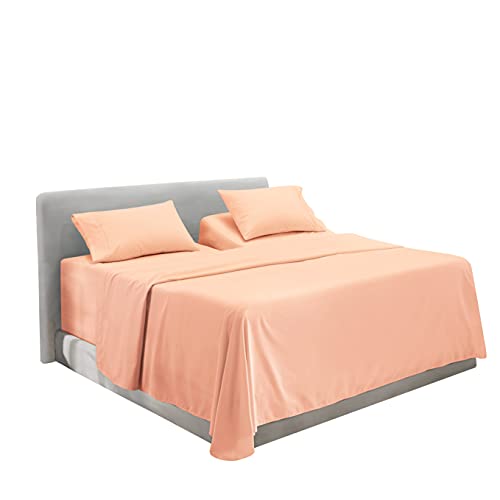 Image of Hearth & Harbor Extra Deep Pocket 5-Piece Bed Sheets Set - Super Deep Fitted Sheet 18 - 24 inces Depth, Fits High Profile Mattresses with Toppers, Split King, Peach