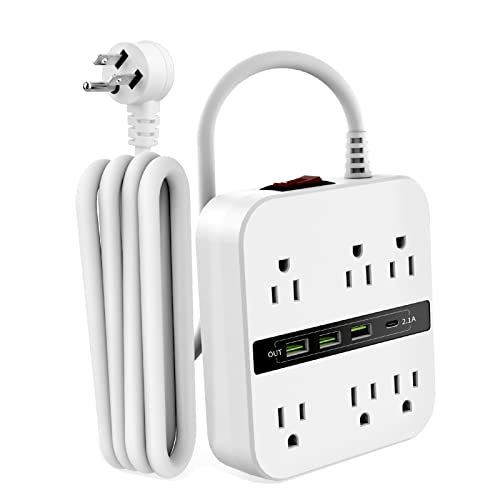 Surge Protector Power Strip - 6 Widely Outlets and 4 USB Ports(1 USB C), XHJTWOPY Outlet Extender with 6.6ft White Flat Extension Cord for Travel, Cruise Ship and Dorm Room Essentials UL Listed