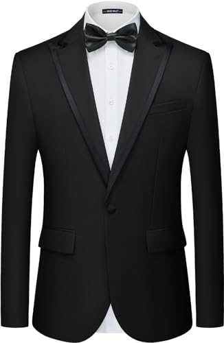 MAGE MALE Mens Blazer Slim Fit Suit Jacket Peak Lapel Business Lightweight One Button Sport Coat with Bow Tie