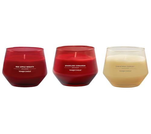 Yankee Candle Studio Candles with Essential Oils, Festive Favorites Variety Pack, Red Apple Wreath, Sparkling Cinnamon, Christmas Cookie, 10 Ounce (Pack of 3)