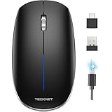 TECKNET Bluetooth Maus Kabellos Wiederaufladbar (BT+USBA+USBC) - 4000/1600/1200/600 DPI Einstellbare, Leise Funkmaus mit Metallrolle für Laptop, PC, Tablet, Ipad, Computer, Windows, MacOS