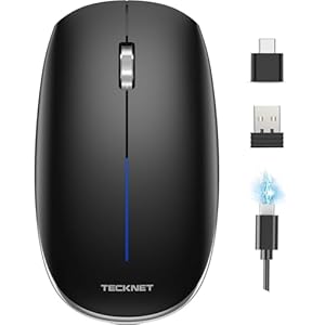 TECKNET Bluetooth Maus Kabellos Wiederaufladbar (BT+USBA+USBC) - 4000/1600/1200/600 DPI Einstellbare, Leise Funkmaus mit Metallrolle für Laptop, PC, Tablet, Ipad, Computer, Windows, MacOS