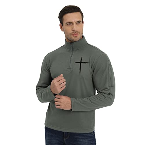 Blackteak Men's Cross Graphic Sweatshirts Long Sleeve Stand Collar Shirts Mid-Weight Quarter Zip Pullover Men(Army Green,Medium) #TOP1