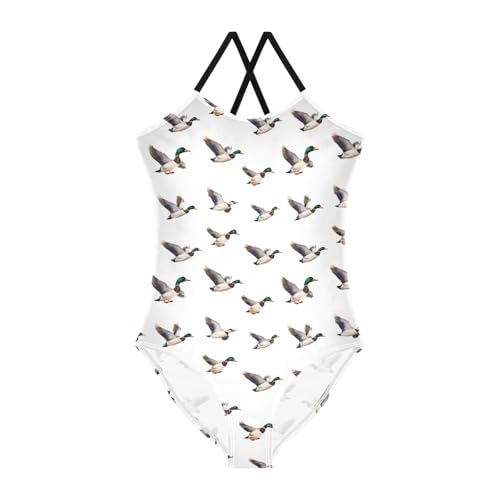 senya Girls Swimsuits One-Piece Swimwear Tie Bathing Suit Beach Summer Round Neck 5-6T Flying Duck Pattern