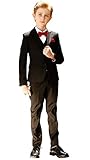 Unser Jungen-Anzug-Set Beinhaltet Slim Blazer Jacke, Voll Gefütterte Weste, Hose (mit verstellbarer Knopftaille), Weißes Slim-Kleidhemd, Reißverschluss-Slim-Krawatte, Fliege