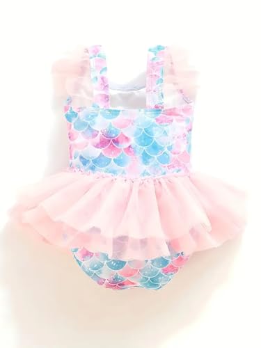 Image of Generic Enchanting Mermaid Fantasy: Girls' Stretchable Swimwear with Ruffle Accents, Plus Matching Headband & Hat Set