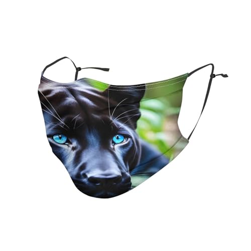 YYHWHJDE Mascarilla para adulto, lavable, suave, transpirable, adecuada para camping, correr, viajes, uso diario, pantera con ojos azules
