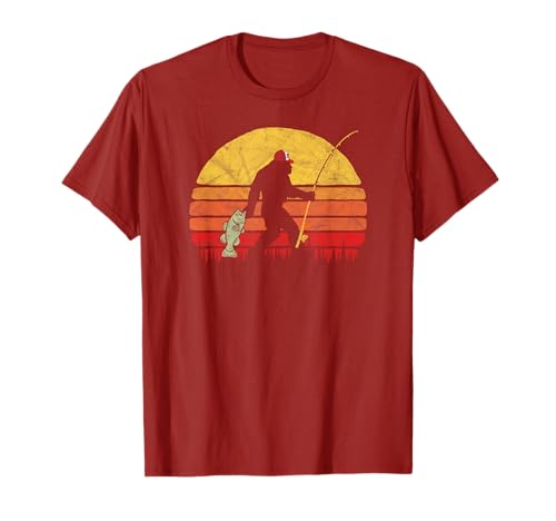 Bass Fishing Funny Bigfoot in Trucker Hat Retro Graphic T-Shirt