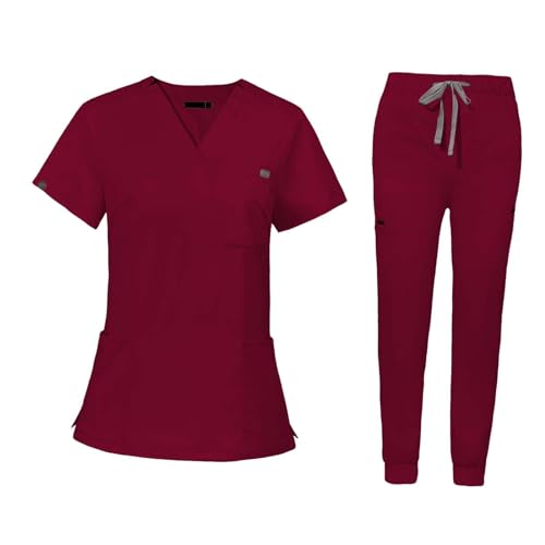 Uniformes de enfermagem conjunto esfrega com bolsos v pescoço topos jogger calças terno feminino rou