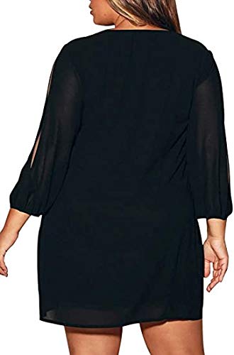 Jusfitsu Women Summer Dresses Chiffon Shift Cold Shoulder Dress Loose Fitting V Neck Short Cocktail Party Dress Black M #TOP4