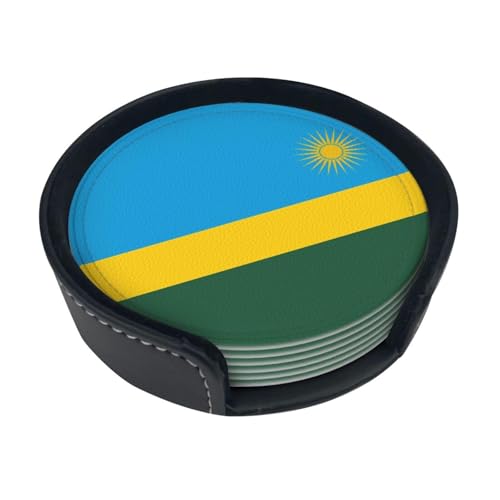 Dessous de Verre imprimé Drapeau du Rwanda (Lot de 6) • Dessous de Verre Ronds pour café, bière, vin • Décoration pour la Maison, la Cuisine ou Le Bureau