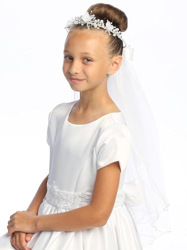 Swea Pea & Lilli Girls First Communion Veil - White Holy 1st Communion Headpiece with3