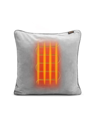 ORORO Rechargeable Heated Throw Pillow Cover for Home and Camping Soft Heating Pillow Case (Charger Not Included) (Gray 1818 Inches)