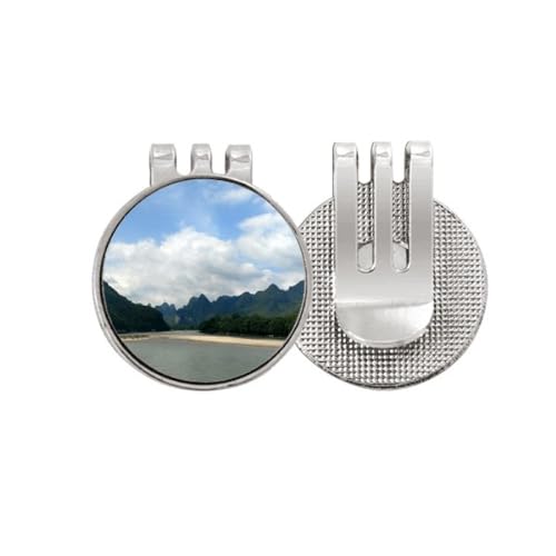 Marcador de pelota de golf esmaltado con clip magnético de gorra Mountains Lakes metálico