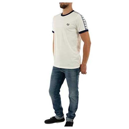 Fred Perry Taped Ringer Skjorta Män White - Navy XL