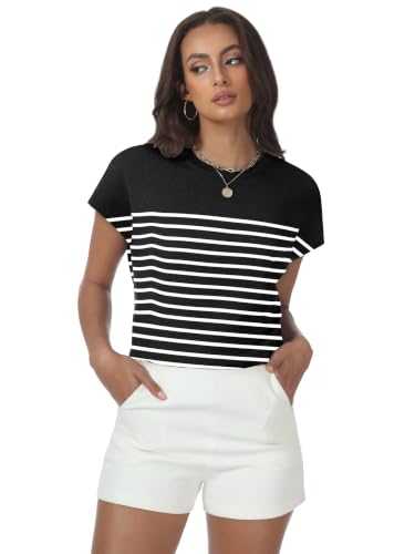 Image of Womens Tops Summer Sweaters Short Sleeve Shirts Dressy Casual Basic Casual Cap Sleeve Tops Beach Vacation Clothes
