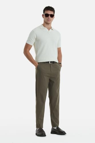 Image of SNITCH Men Formal Trousers | Regular Fit Pleated Front with Turned-Up Hem | Polyester Blend & Medium Stretch Fabric for Office & Winter Wear