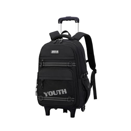 EKUIZAI Kids Rolling Wheeled Backpack for Boys Girls Roller Middle School Backpack with Wheels Rolling Bookbag Trolley Bag for Kids2 Wheels Black