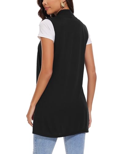 Women's Long Knit Cardigan Vest Sleeveless Open Front Draped Duster Vest Casual3