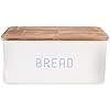 Nat & Jules Matte White 12 x 7 Metal Enamel Rubber Wood Lidded Bread Box