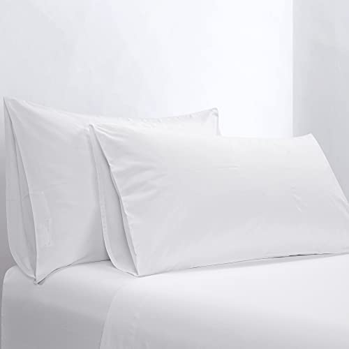 Hiend Accents Sateen 4 Piece Sheet Set, Super Queen Size, White Solid Color, 350 Thread Count, Modern Classic Hotel Style Cotton Bedding, 1 Flat Sheet, 1 Fitted Sheet, 2 Pillowcases #TOP12