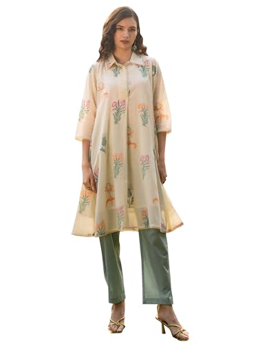 Image of INDO ERA Women's Kurta Set | Pure Cotton Printed A-Line Kurta with Pant | Ethnic Wear for Women | Indian Casual Office Daily