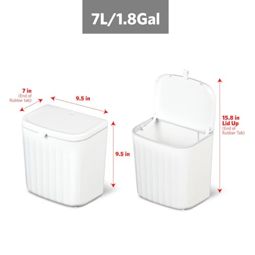 Image of JD FRESH 7 Liters Plastic Hanging Kitchen Trash Can with Lid /Double Side Open Lid Design with Kitchen Cabinet Door Hanging Wall Garbage Bin /Under Sink Storage Dustbin for Kitchen & Bathroom (White)