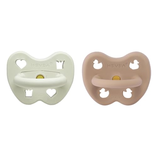 HEVEA Chupete de goma natural ortodóntico para 3-36 meses, diseño higiénico de una pieza para recién nacidos y niños pequeños, sin BPA, suave y duradero, paquete de 2 (hornbæk)