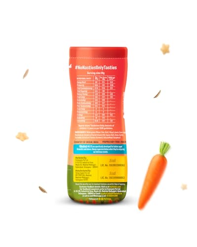 Image of Timios Melts Wholegrain Teething Puffs - Carrot & Cumin, Preservative‑Free, No Maida, Non-Fried, Iron & Fiber-Rich, Travel‑Friendly Snack, Healthy Snacks for Kids, 2x50 g