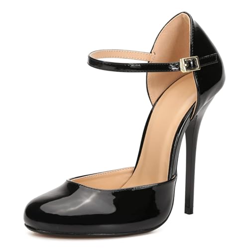 Image of MAIERNISI JESSI Unisex Men's Women's D'Orsay Pumps, Ankle Strap Stiletto Heels, Round Toe, 5.1 Inch Heel