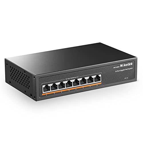 MokerLink 8 Port Gigabit PoE Switch, 8 PoE+ Ports 1000Mbps, 802.3af/at 120W, Metal Fanless Unmanaged Plug and Play