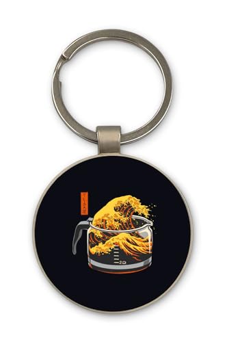 Lauthings Great Wave Off Kanakawa in a Coffee Pot, llavero, diseño redondo de cristal, llavero personalizado