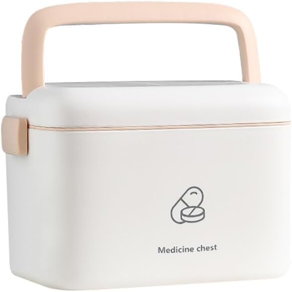 First Aid Medicine Box First Aid Kit Supplies Bin Empty Emergency Supplies Organizer with Handle 2 Layers Plastic First Aid Box Large Capacity Organizer Box Medicine Cabinet Storage Pill Case A