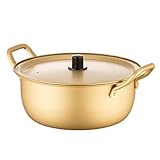 Bafnsiji 22cm, Olla de Ramen Coreano, Olla pequeña de Fideos de Aluminio, tazón de Piedra Coreano con Tapa, Olla de Aluminio con Doble asa, Olla de Fideos Ramen de bocadillos Coreanos