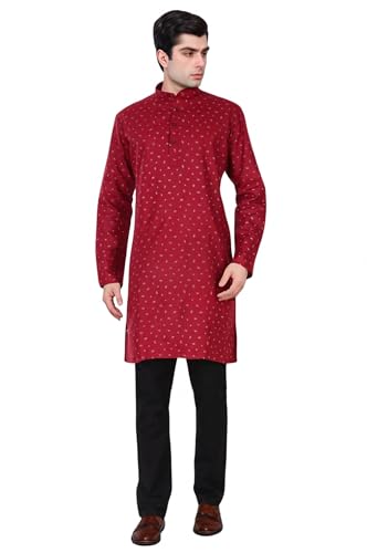 Image of SKAVIJ Mens Cotton Long Sleeve Tunic Printed Kurta