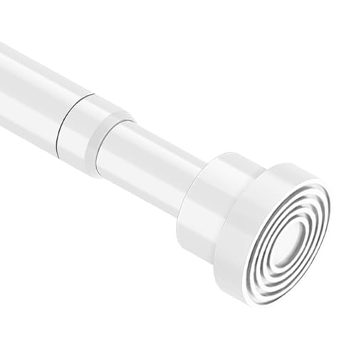 Tension Curtain Rod 85-142cm Telescopic Curtain Pole No Drill Spring Loaded Curtain Rod White Shower Rail Extendable for Net Curtains Small Windows Door Cupboards Clothes Bathroom Bedroom