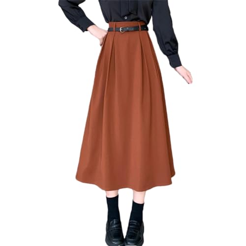 Jupe trapèze ample à taille haute élastique et longueur mi-longue pour femme