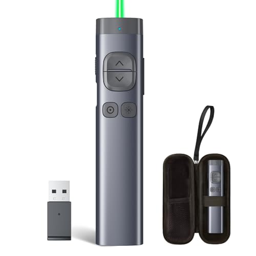 Image of N97s Presentation Clicker for Powerpoint Presentations with Digital Pointer | Green Laser, Metal Housing, Magnifier /Highlight /Mouse Left Click, TV Screen & Projector Clicker, Built-in Storage Receiver