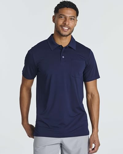 Real Essentials 3 Pack: Men's Short Sleeve Pocket Polo Shirt Dry-Fit Performance Tactical Golf (Available in Big & Tall)2