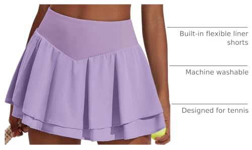 Image of PINSPARK Womens Tennis Skirt Pleated High Waisted Golf Skort with 3 Pockets | Double Ruffle, Soft, Lightweight, Quick Dry, Tummy Control Athletic Skirts, Workout Skorts, for Pickleball, Running, Casual