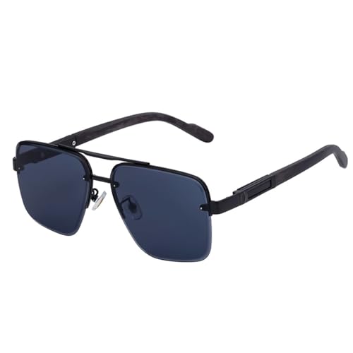 Lunettes de soleil carrées sans monture hommes vintage en métal noir