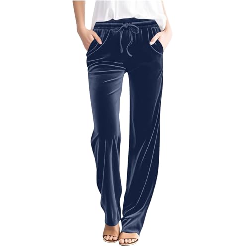 Mis Pedidos Pantalones Mujer Otoño Rectos Talla Grande Terciopelo Dorado Vintage Cintura Alta Elástico Pantalón Largo Liso Causal con Bolsillos Cómodo Pantalón de Chándal Trabajo Yoga Jogger Pants