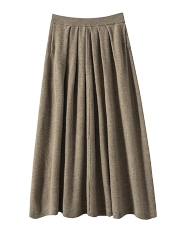 Women's Fall Winter Classics 100% Cashmere Knitted A-Line High Waist Cashmere Umbrella Skirts Lighttan One Size