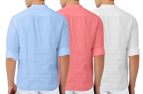 Image of Zombom Combo of Men's Solid Cotton Polyester Blend Full Sleeve Mandarin /Chinese Collor Straight Kurta Shirt (Pack of 3)