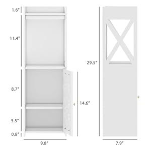 BYFU Bathroom Storage Cabinet White Bathroom Floor Cabinet Freestanding Organizer with Door and Open Shelf for Kitchen Living Room Narrow Space