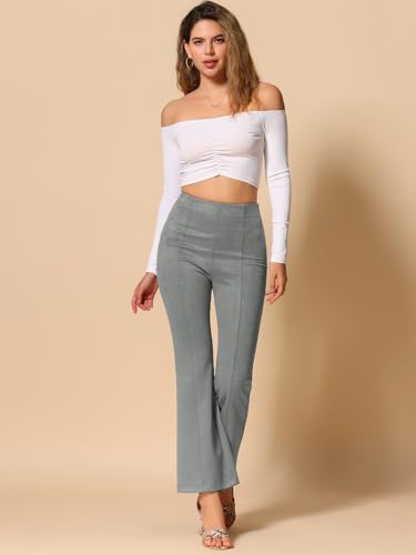 Image of Allegra K Women's Faux Suede Pants Business Casual Wide Legs Bell Bottom Flared Trousers
